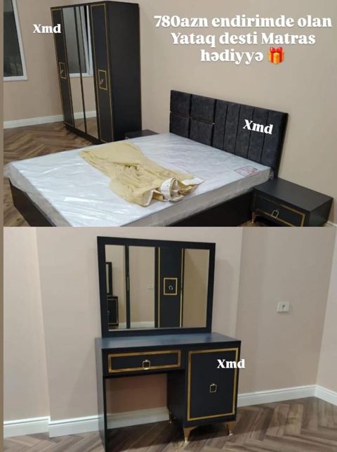 Modern üslubda qara-qızılı yataq otağı dəsti Tərkibi: - Çarpayı — Bakı