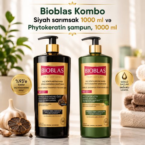 Saçlar üçün şampun dəsti Bioblas Black Garlic 1 l + Bioblas Phytokeratin 1 l — Bakı