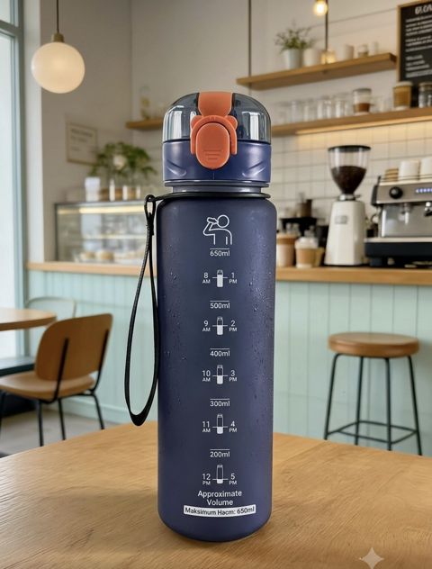 İdman su qabı EM28, ABS-plastik, 650 ml, göy — Bakı