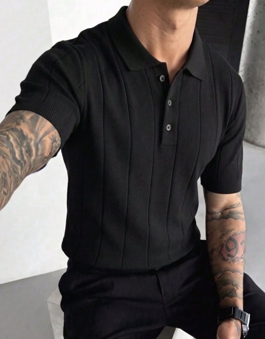 S;m;l;xl Kişilər üçün qara trikotaj polo köynək - Model: qısaqol — Futbolka və polo, Bakı