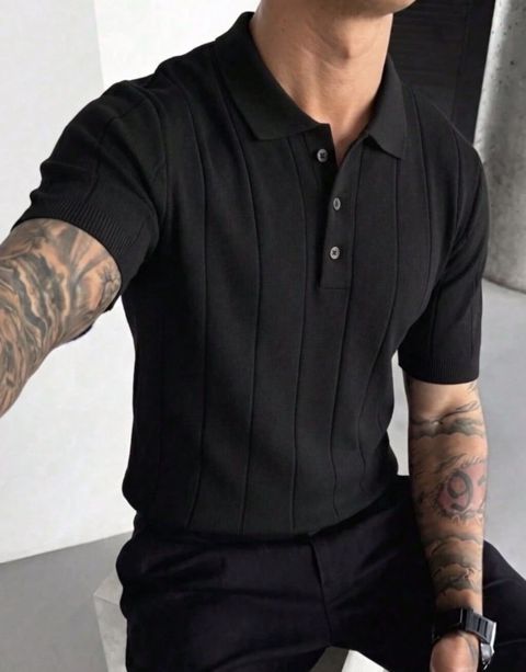 S;m;l;xl Kişilər üçün qara trikotaj polo köynək - Model: qısaqol — Bakı