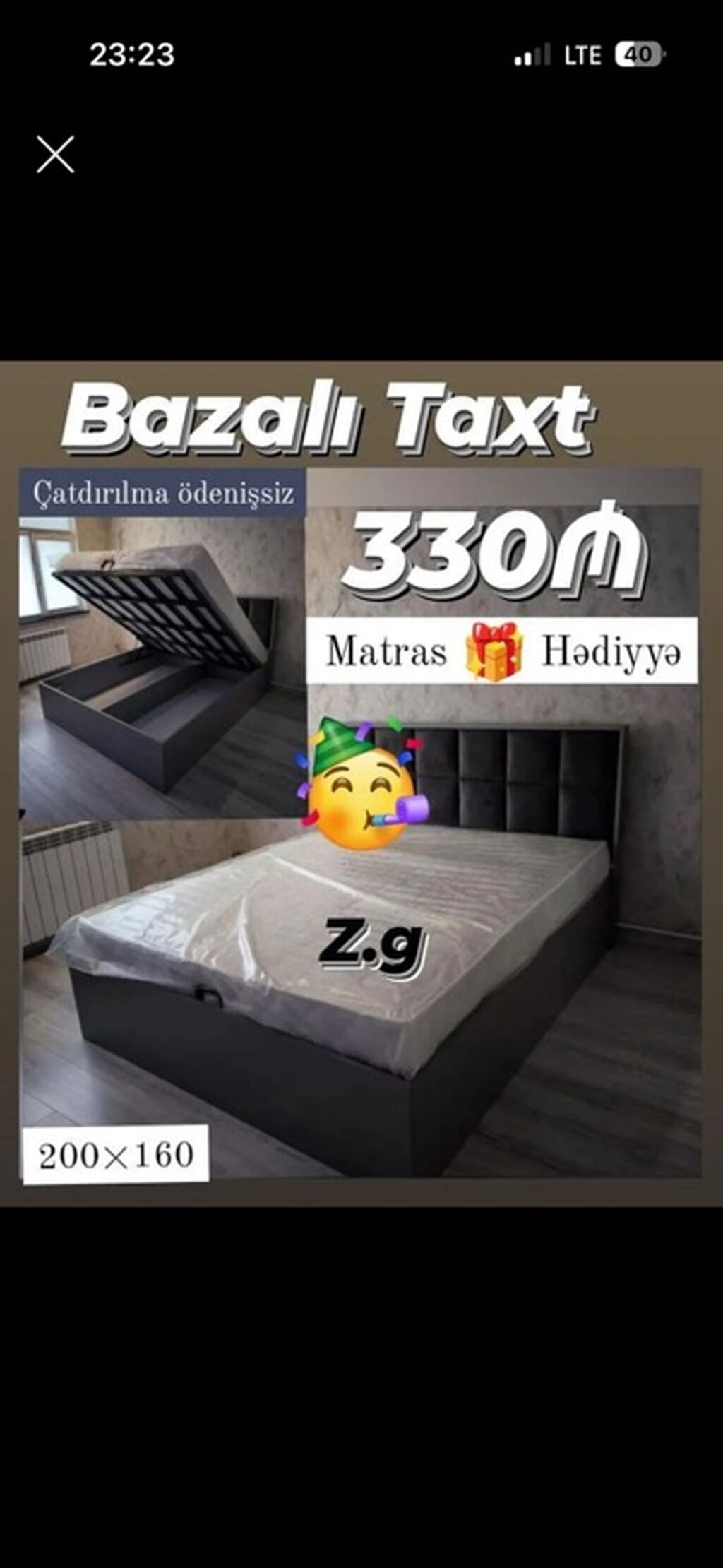 Bazalı taxt – 200×160 sm ölçü - Praktik qaldırılan baza sistemi — Yataq otağı mobilya dəstləri, Bakı