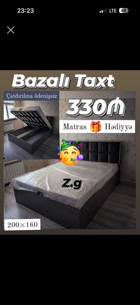 Bazalı taxt – 200×160 sm ölçü - Praktik qaldırılan baza sistemi — Bakı