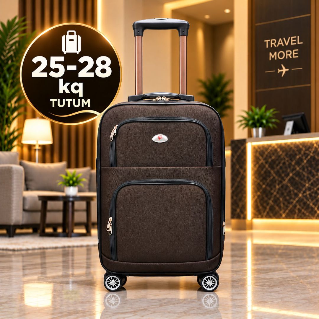 Çamadan 4 təkərli 28467641, tünd qəhvəyi, parça, ölçü XXL — Çamadanlar, Bakı