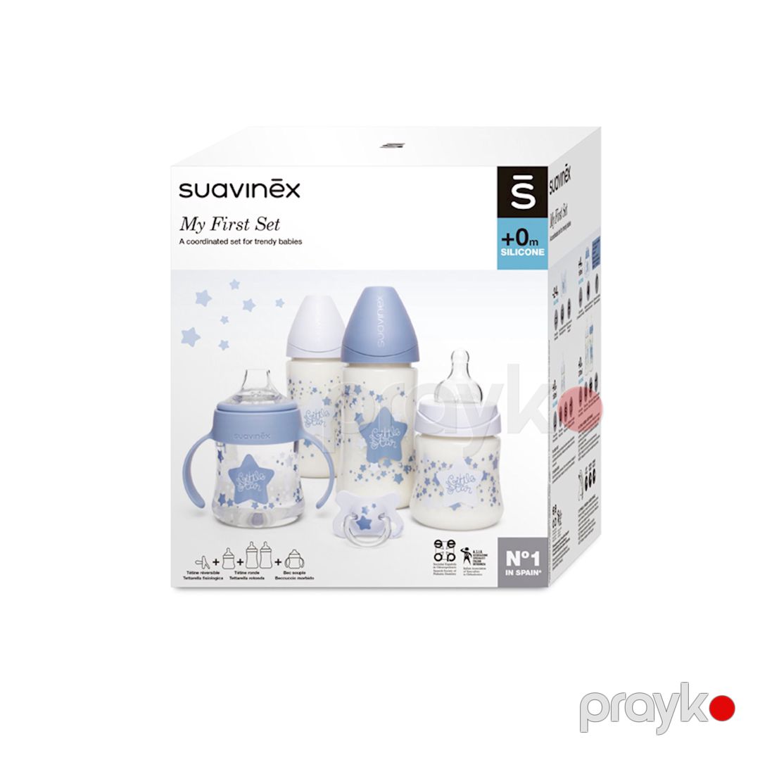 Dəst Suavinex My First Set Little Star, yenidoğulan körpələr üçün, su şüşəsi 150 ml 2 əd, su şüşəsi 270 ml 2 əd, əmzik 2-4 ay, göy — Mallar, Bakı (2)