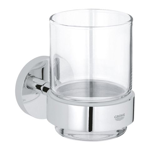 Diş fırçaları üçün stəkan Grohe Essentials, şüşə/metal, şəffaf/gümüşü — Bakı