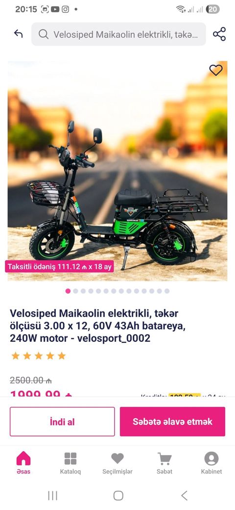 Maikaolin elektrikli velosiped/skuteri Texniki göstəricilər: - Motor — Bakı