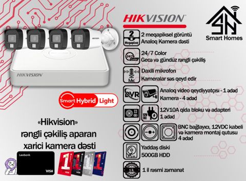 "Hikvision" gecə rəngli çəkiliş aparan dördlü kamera dəsti — Bakı