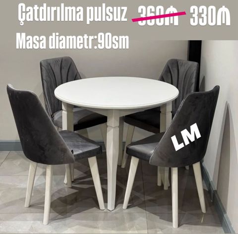Dairəvi yemək masası və 4 ədəd oturacaqdan ibarət dəst - Masa — Masalar və stullar