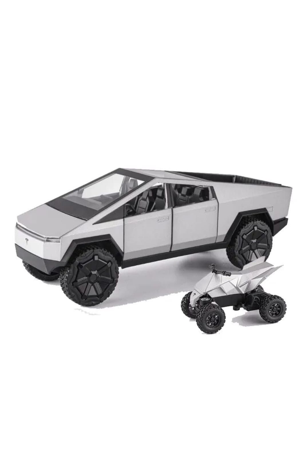 Maşın Cyber Truck Pikap, mini motosikletlə birlikdə, metal, 1:32 ölçüdə, boz - GoldStarAE-1988-25-8C — Mallar, Bakı