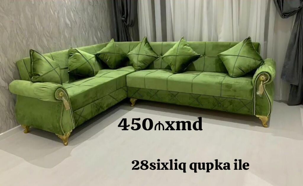 L‑formal künc divan dəsti - Klassik dizaynlı, yumşaq məxmər/parça — Yumşaq mobilya dəstləri, Sumqayıt (2)