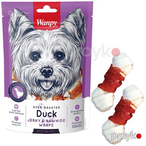 Məzələr itlər üçün Wanpy Duck Jerky Rawhide Wraps ördək əti dərisi ilə dolanmış sümük, 100 q — Bakı