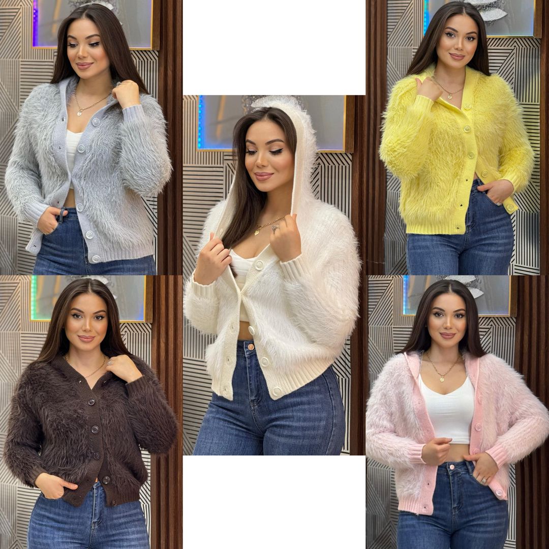 Jaket 12519, tüklü trikotaj, sarı, ölçü One size — Jaketlər, Bakı (2)