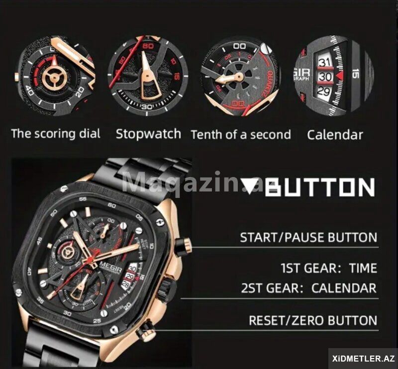 Megir Chronograph kişi qol saatı — Saatlar, Bakı (10)