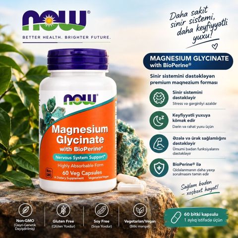 NOW Magnesium Glycinate with BioPerine – sinir sistemini dəstəkləyən — Bakı