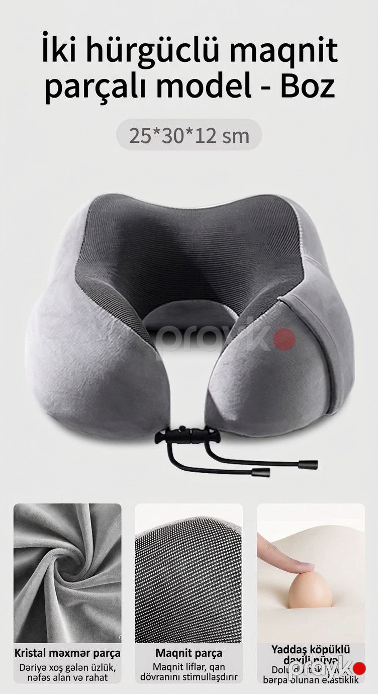 Boyun yastığı, boz, memory foam/məxmər — Mallar, Bakı (2)