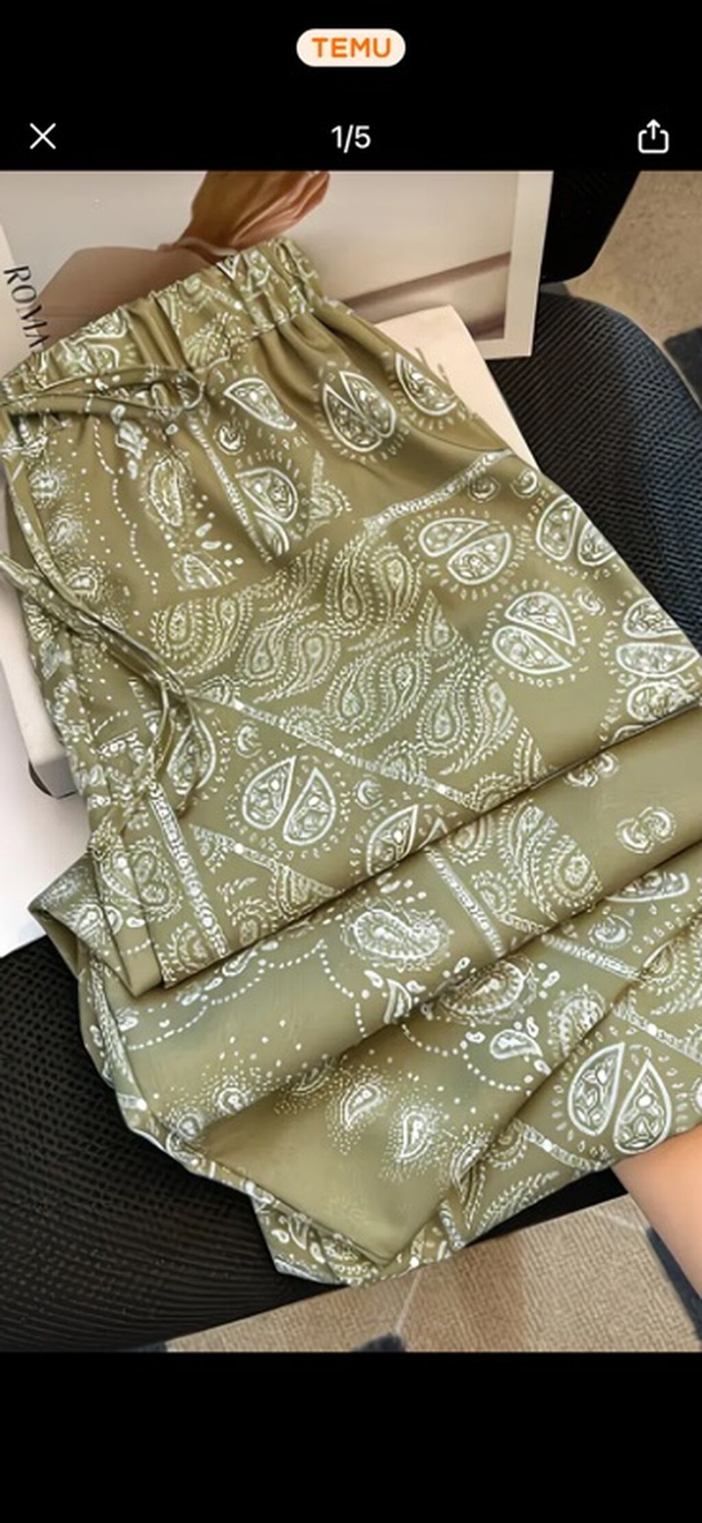 Yaşıl rəngli, bandana/paizli (paisley) naxışlı geniş kəsimli şalvar — Şalvar, Masazır (4)