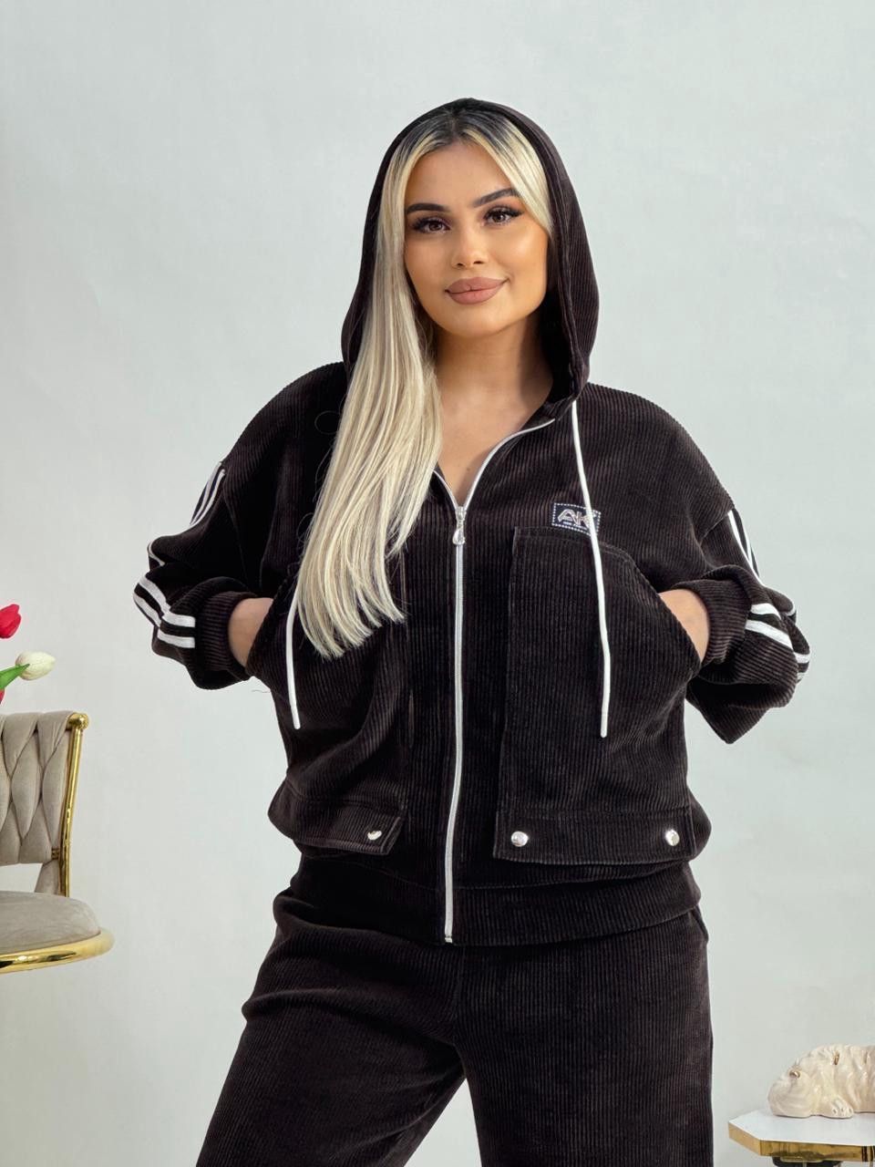 Şalvarlı dəst qadınlar üçün ALS02, tünd qəhvəyi, velvet, ölçü 2XL — Mallar, Bakı (2)