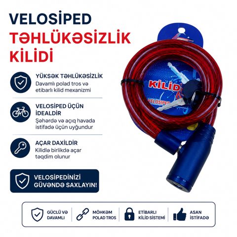 Velosiped üçün kilid, açar ilə, qırmızı — Bakı