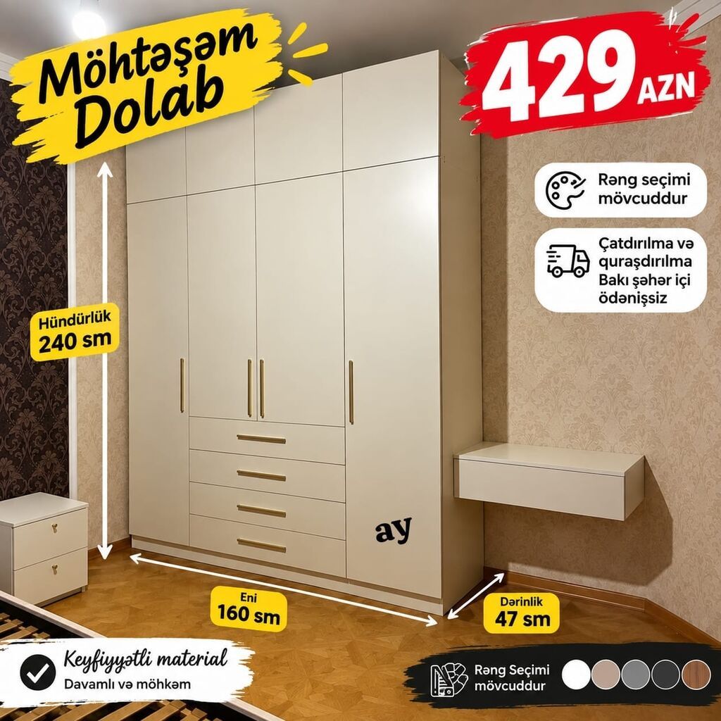 Möhtəşəm Dolab – funksional və geniş saxlama həlli Ölçülər — Şkaflar, Digah