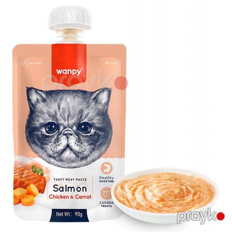 Pişiklər üçün sup Wanpy Tasty Meat Paste Salmon, Chicken & Carrot, 90 q — Bakı