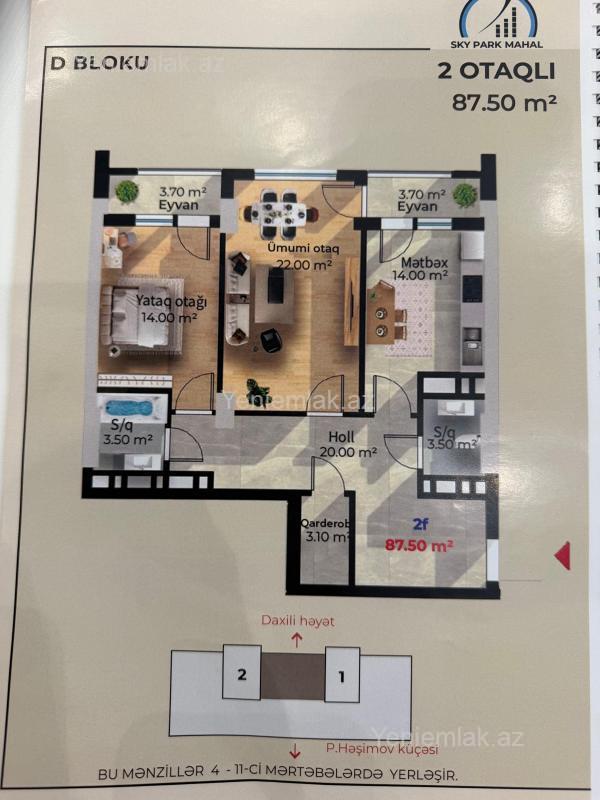 Satılır 2 otaqlı Bina evi menzil (Yeni tikili), 87.5 m², 4-cü məhəllə — Mənzil, Sumqayıt (4)