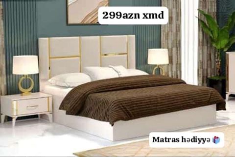 Mebel: İki nəfərlik yataq çarpayısı (başlıqla) - Rəng: Ağ korpus — Çarpayılar