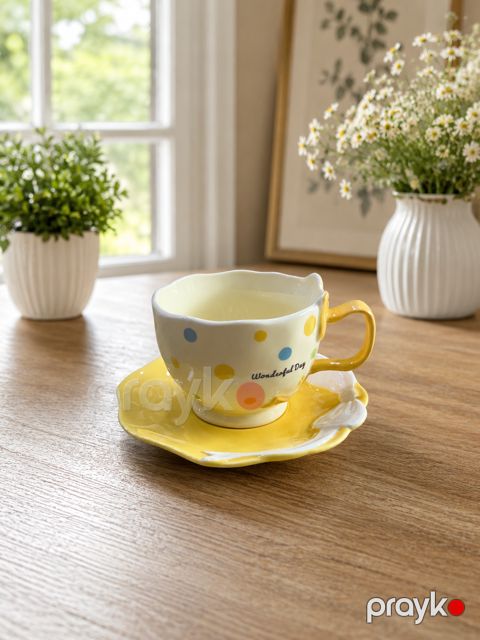 Fincan GD28, nəlbəki ilə, 290 ml, keramika, krem — Bakı