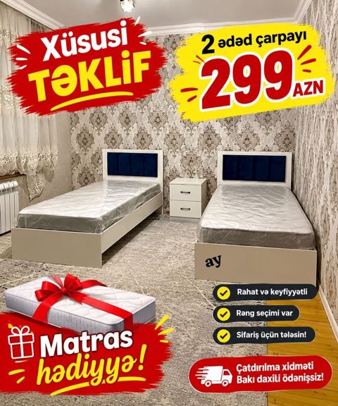 İki ədəd tək nəfərlik çarpayı – xüsusi təklif - Qiymət: 2 ədəd — Çarpayılar