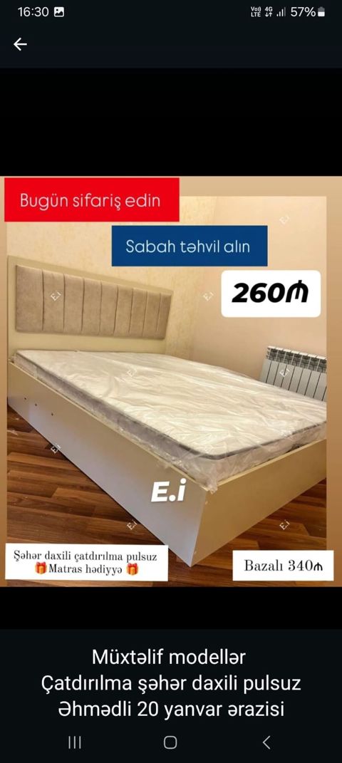 Tək nəfərlik yumşaq başlıqlı çarpayı – müasir dizayn, ağ rəngli — Sumqayıt