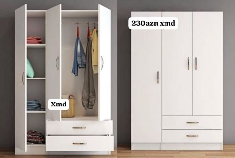 Ağ rəngli 3 qapılı paltar dolabı - Material: laminat/MDFlam tipli — Sumqayıt