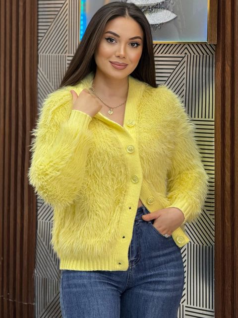 Jaket 12519, tüklü trikotaj, sarı, ölçü One size — Bakı
