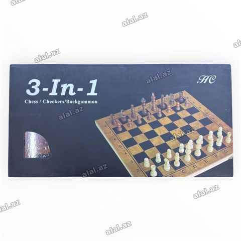 14016 Məhsulun adı: Şahmat + dama + nərd (3-ü 1-də), taxta, 25 sm — Bakı