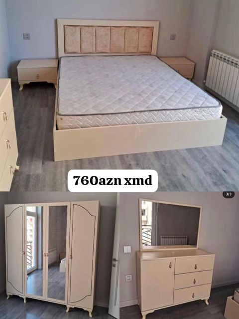 Yataq otağı dəsti – krem rəng Komplekt: - 2 nəfərlik çarpayı (yumşaq — Bakı