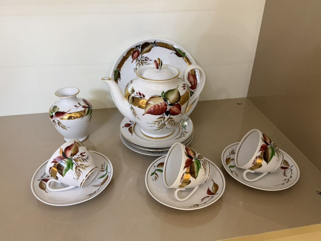 Çay dəsti, rəng - Ağ, Farfor, 6 nəfərlik — Süfrə qabı, Gəncə (2)