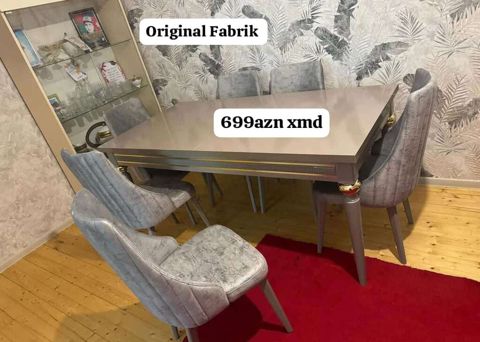 Yemək otağı üçün dəst – Original Fabrik - Dəst: 1 yemək masası + 6 — Bakı