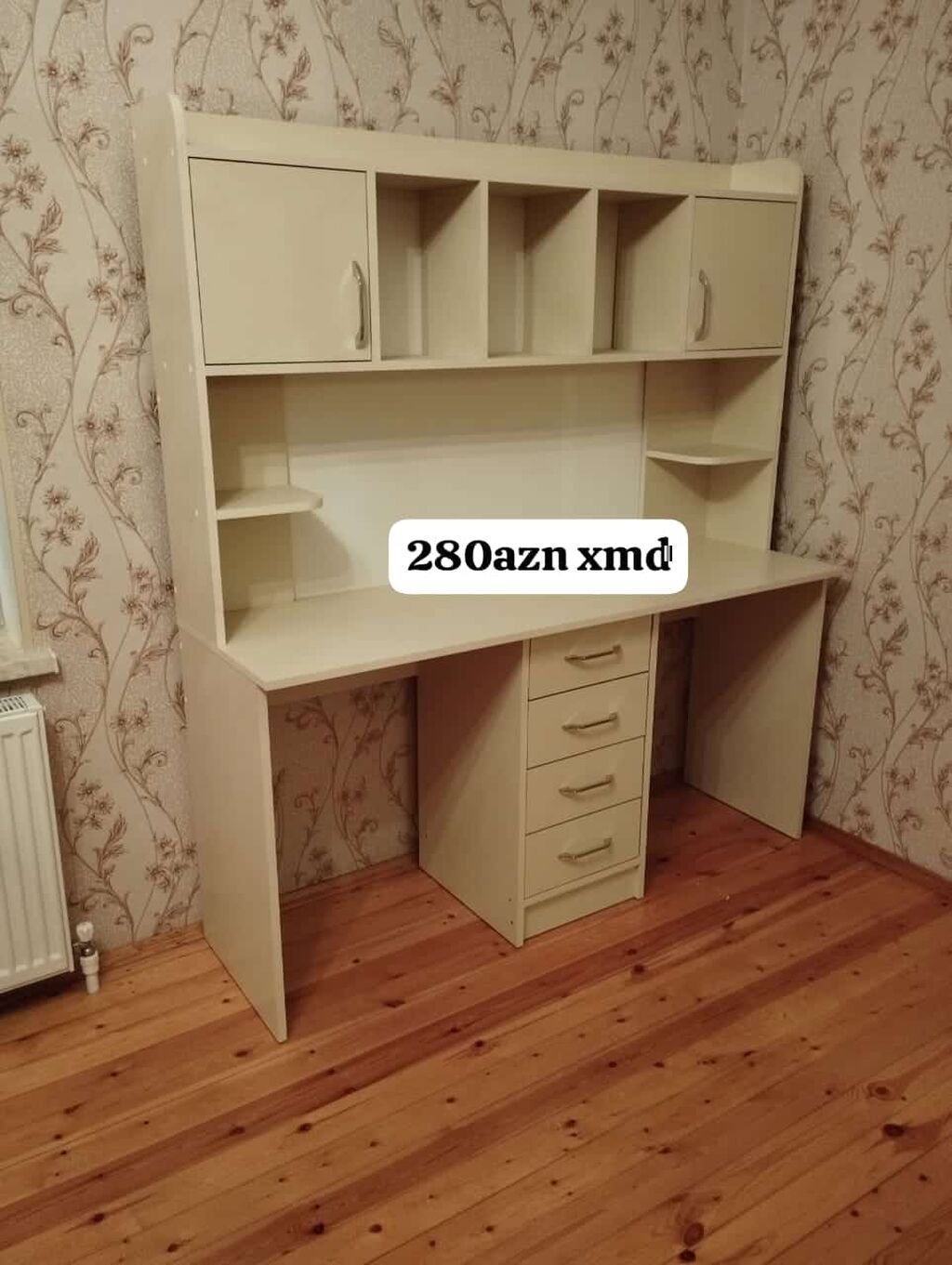 İki tərəfli iş masası və üst dolablı rəf bloku - Material: açıq krem — Kompüter masaları və kresloları, Sumqayıt