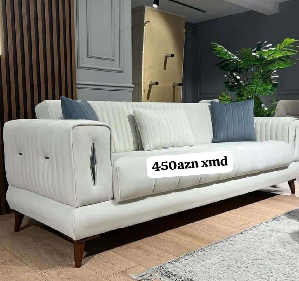 Məhsul: Müasir üslubda 3 nəfərlik divan - Rəng: ağ (neytral ton) — Divanlər, Bakı