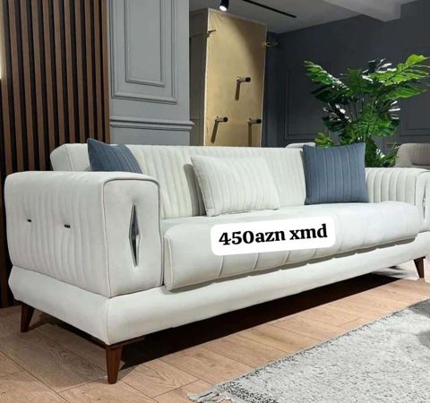 Məhsul: Müasir üslubda 3 nəfərlik divan - Rəng: ağ (neytral ton) — Bakı
