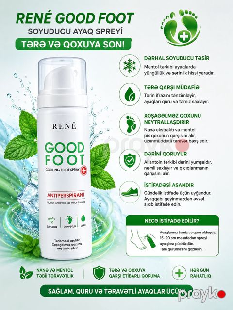 Soyuducu ayaq spreyi Rene Good Foot Antiperspirant 150 ml — Bakı