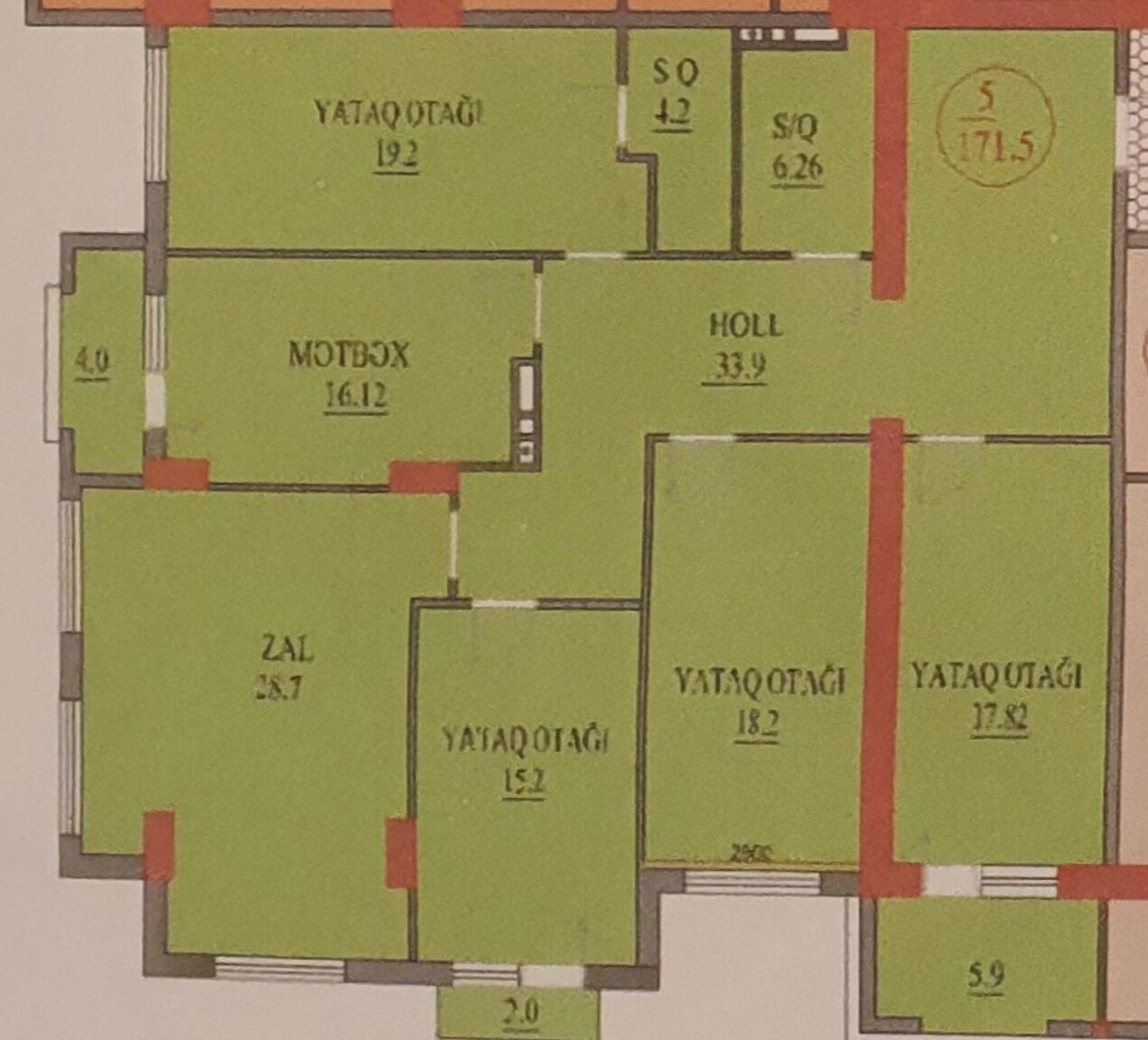 4 otaqlı mənzil 171.5 m² satılır — Mənzil, Bakı (8)