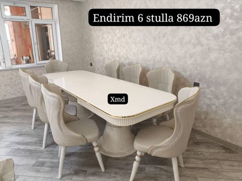 Qonaq otağı üçün, Yeni, Açılan, Dördbucaq masa, 6 stul — Masalar və stullar