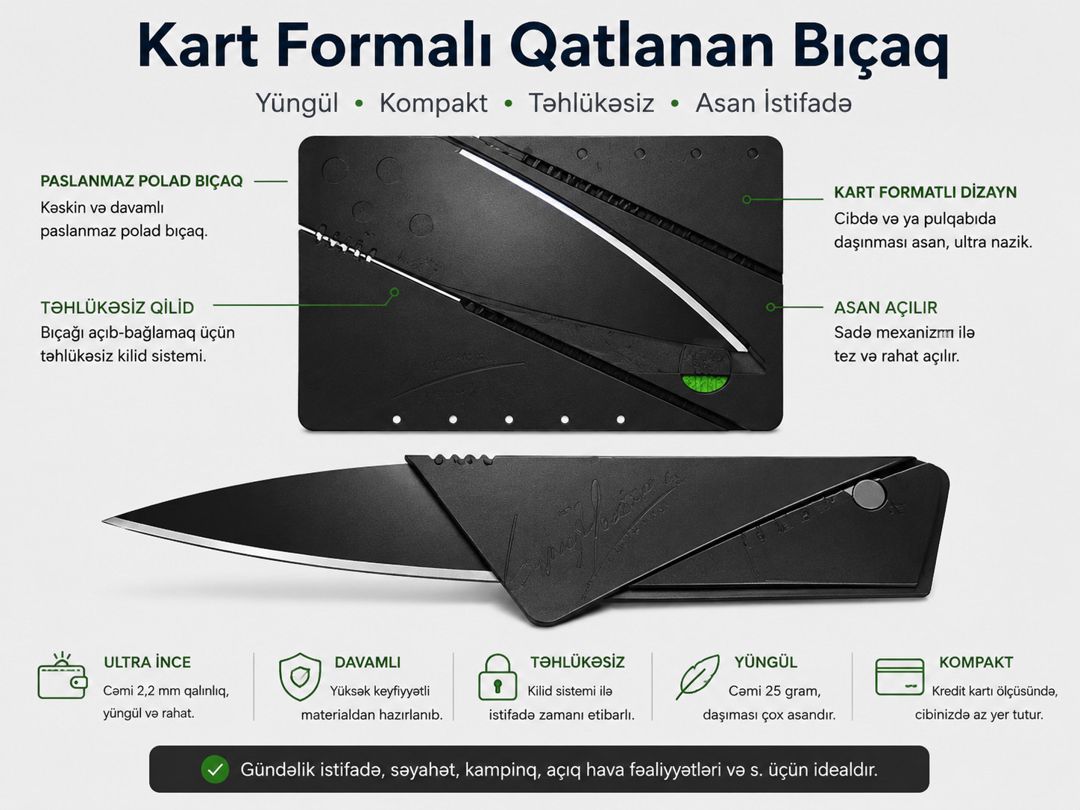 Portativ bıçaq, kempinq üçün, metal, qara — Mallar, Bakı (2)