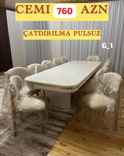 Yemək otağı dəsti – model G_1 - Komplekt: 1 böyük düzbucaqlı masa + 8 — Sumqayıt