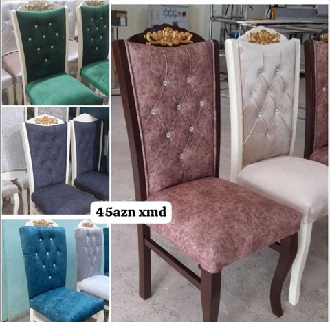 Zərif dekorlu yumşaq stullar - Dizayn: Yuxarı hissədə qızılı relyef — Bakı