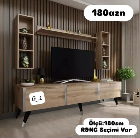 TV stendi və divar modulu dəsti - Ölçü: 180 sm - Rəng seçimi var — Sumqayıt