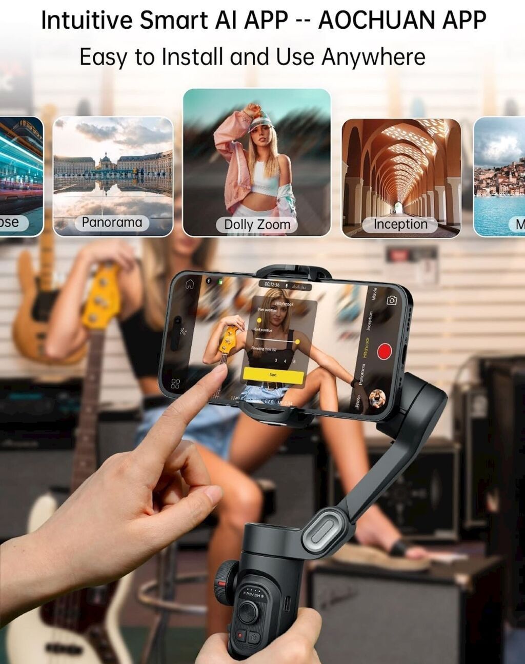 Aochuan smartfon stabilizatoru (gimbal) - 3 oxlu stabilizasiya: hamar — Tripod, steadicam, video işıq, Bakı (2)