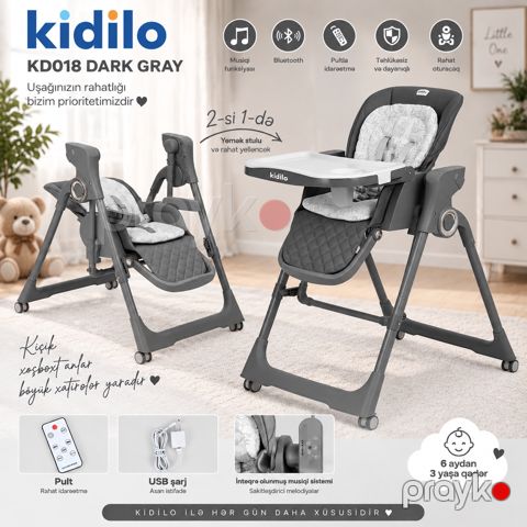 Uşaqlar üçün yedizdirmə oturacağı Kidilo KD018, boz — Bakı