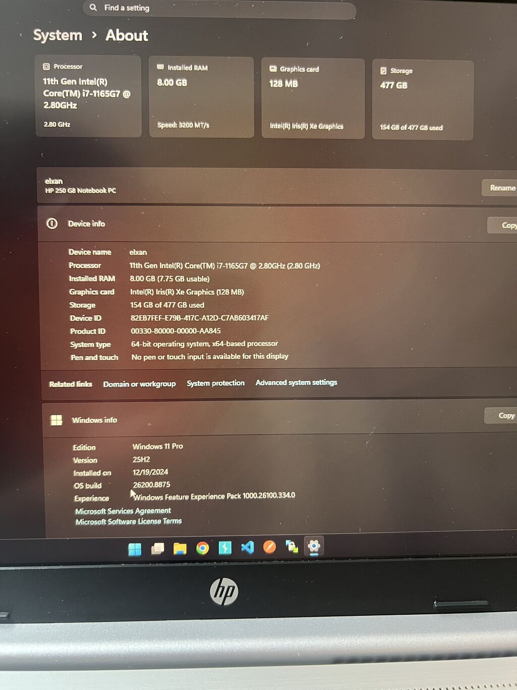 HP 250 G8 notebook satılır. Sürətli və stabil işləyir, gündəlik — HP, Sumqayıt (4)