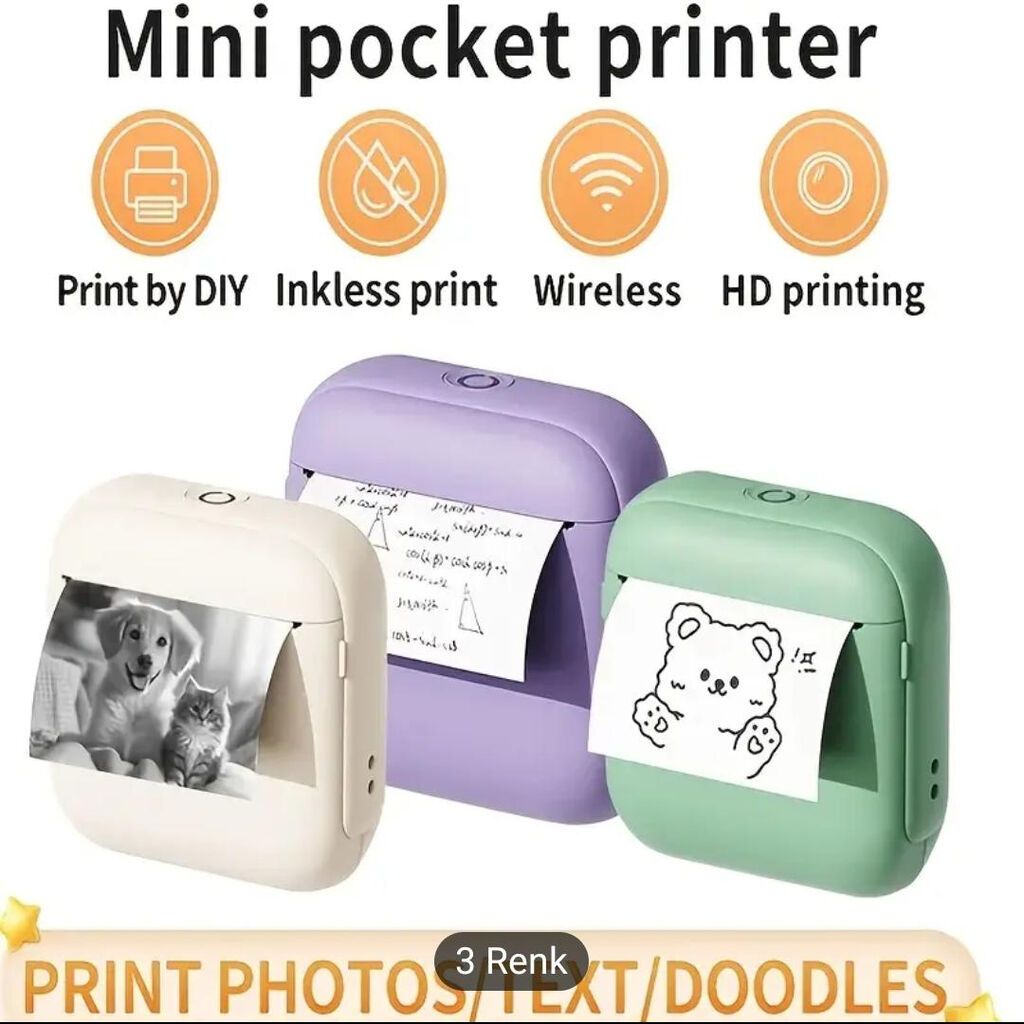 Mini Cib Printeri – inkless termal çap texnologiyası ilə — Printerləri, Bakı (3)